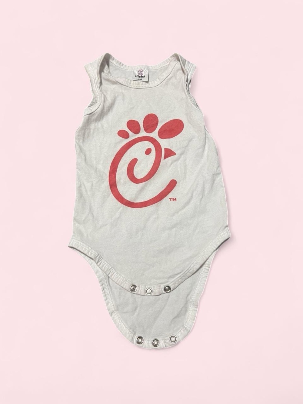 3-6 Months White & Red Chick Logo Baby Bodysuit - Sleeveless One-Piece